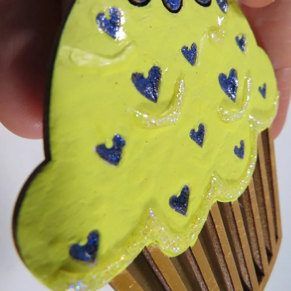 Cupcake with Flower Laser Cut Wooden Ornament Hangs